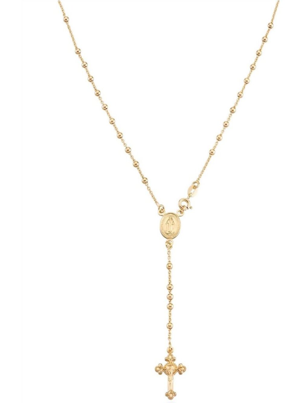 925 Sterling Silver Rosary Bead Cross Y Necklace - Elegant Religious Jewelry